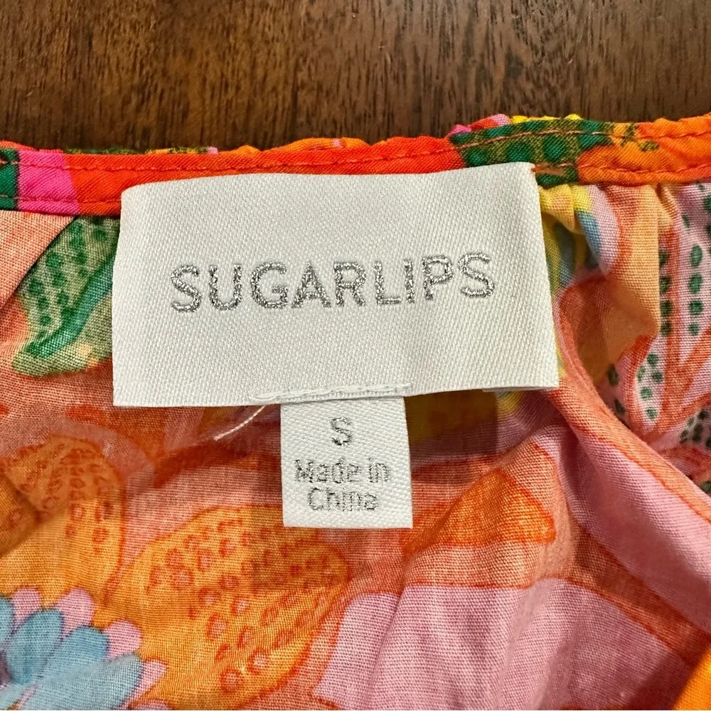 Sugarlips Idalia Floral Miller Split Neck Dress Size Small Cotton Tiered - Picture 4 of 7